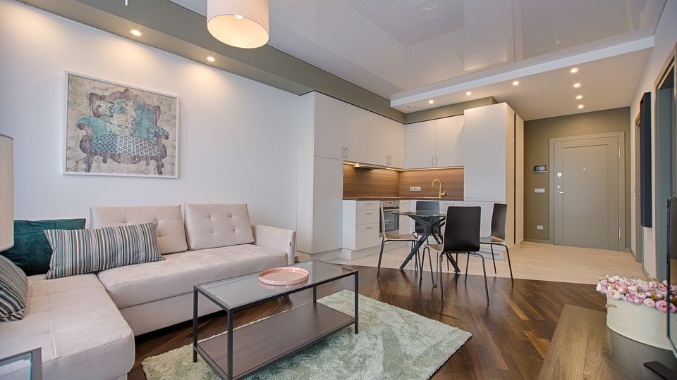 Bright apartment interior showing typical Warsaw flat layout